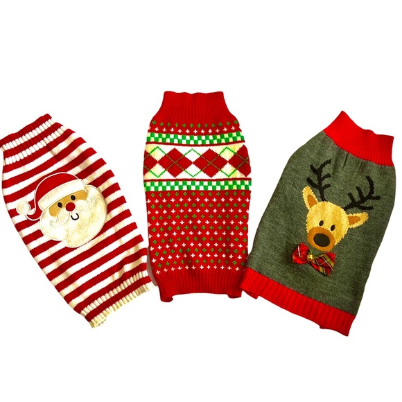 3 Dog Christmas Sweaters Set of 3 Sm-Med